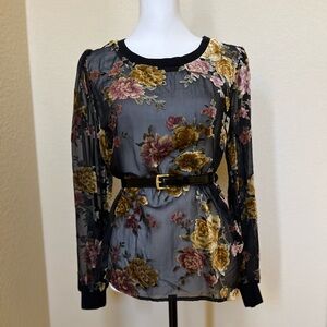NWOT A New Day Semi-Sheer Floral Print Blouse